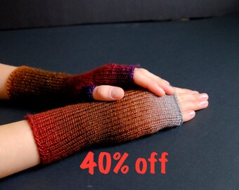 Fingerless Gloves (Wrist Warmers, Fingerless Mittens, Fingerless Mitts) - Multicolor with brown and red