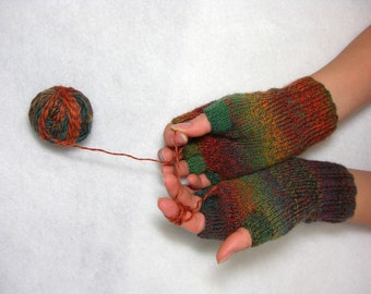 Knit Fingerless Wool Gloves: Multicolor Mitts - Made to Order