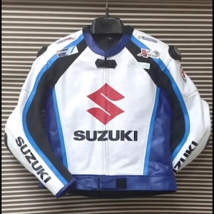 Chaqueta de motociclista de cuero genuino de vaca para carreras de motos Suzuki