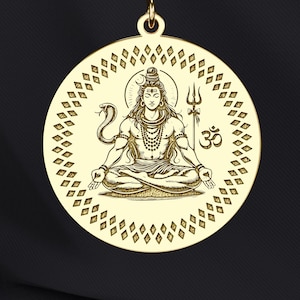 14K Gold Lord Shiva Necklace – 925K Silver Hindu God Pendant – Sacred Trishula & Om Jewelry – Divine Meditation Symbol of Transformation