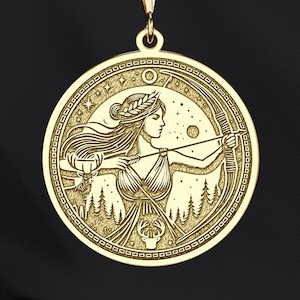 Artemis Moon Goddess Necklace: 14K Gold or Sterling Silver Greek Mythology Pendant