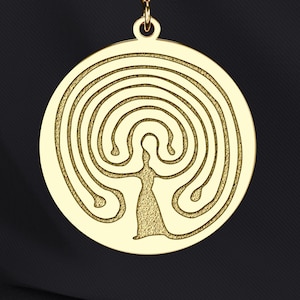 Gold Cretan Labyrinth Necklace: Ancient Greek Maze, Tree of Life Pendant