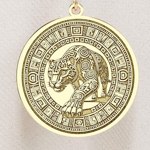 14K Gold Aztec Jaguar Necklace: Sterling Silver Warrior Pendant