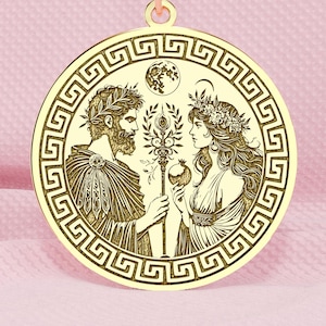 14K Gold Hades & Persephone Necklace – 925K Silver Underworld Lovers Pendant – Myth of Shadow and Love, Divine Balance Medallion