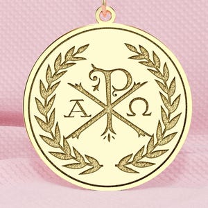 Collar Chi Rho de oro de 14 quilates – Colgante de cristograma de plata de 925 quilates – Cruz Alfa Omega – Joyería con símbolos cristianos antiguos