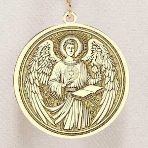 14K Gold Archangel Uriel Necklace: Sterling Silver Angel Amulet