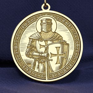 14K Gold Templar Knight Pendant: Sterling Silver Crusader Shield Necklace