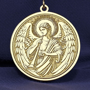 14K Gold Archangel Gabriel Necklace: Sterling Silver Angel Pendant