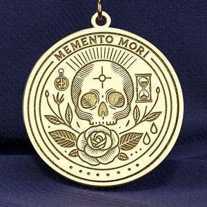14K Gold Memento Mori Kette: Gothic Schädel & Rosentalisman