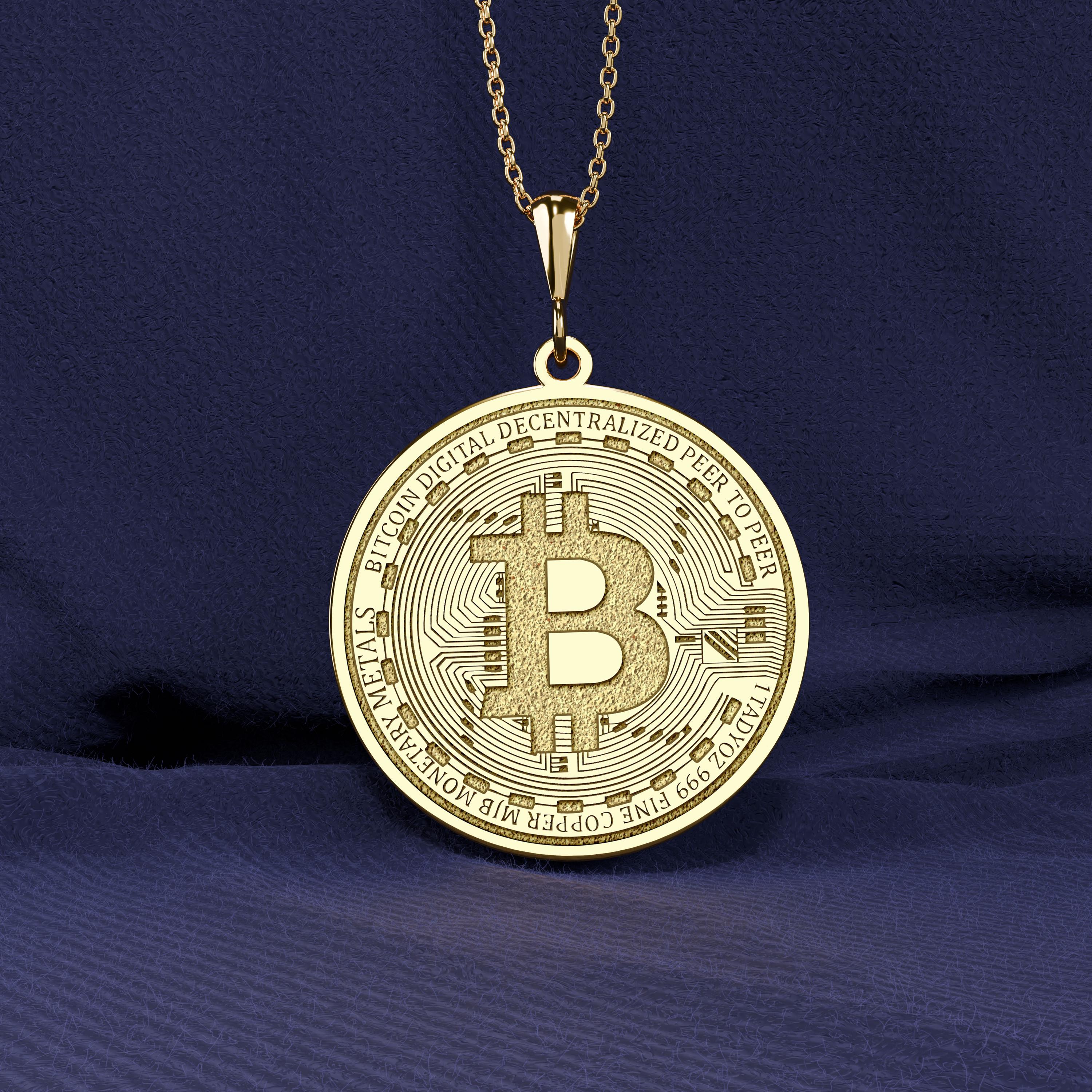 14K Gold Bitcoin Necklace: Sterling Silver Crypto Coin Pendant