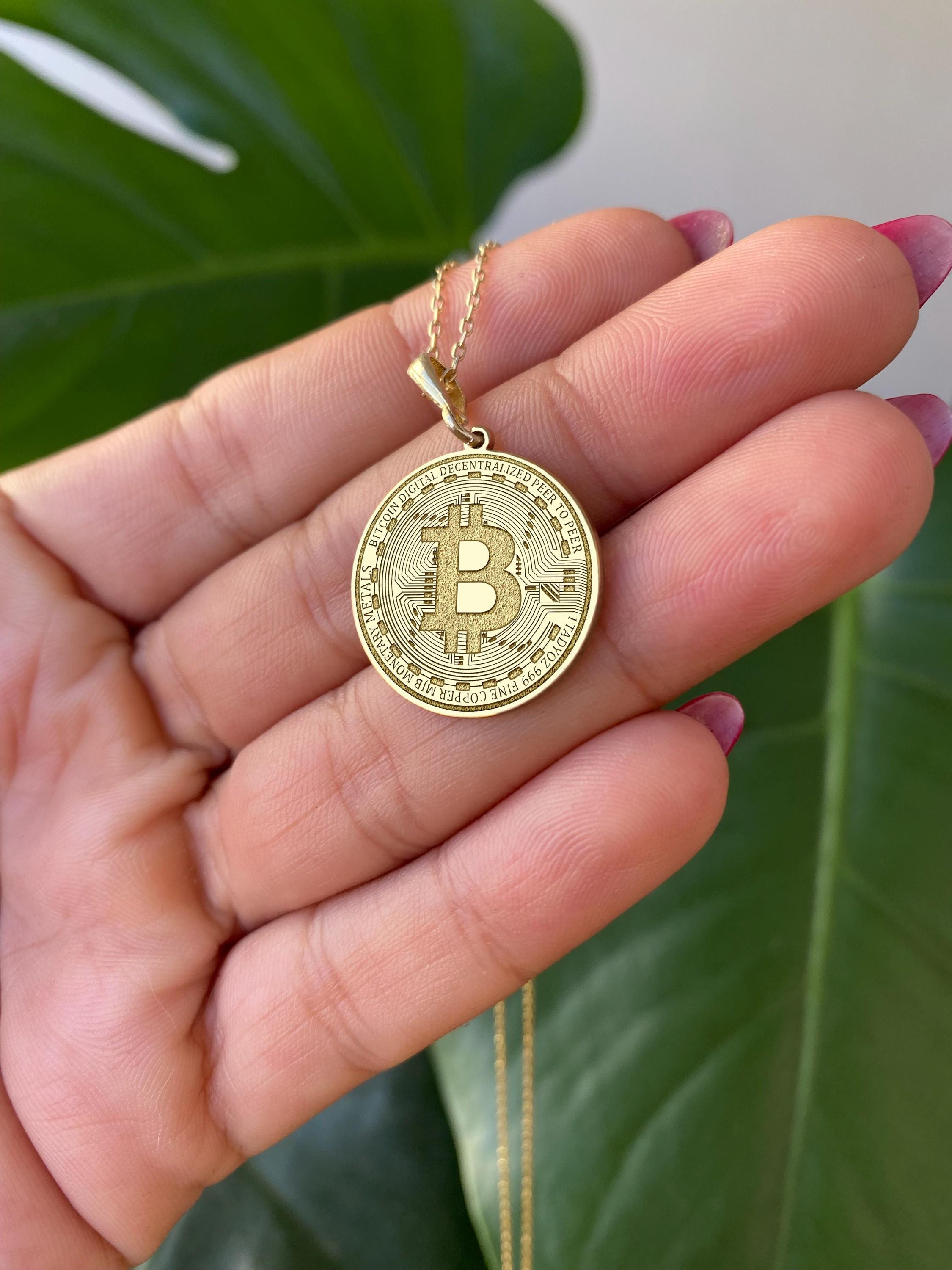 14K Gold Bitcoin Necklace: Sterling Silver Crypto Coin Pendant - Etsy Israel