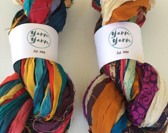 Sari silk ribbon UK. silk recycled ribbon 5 yard mini skein ivory