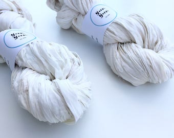 Sari silk ribbon UK. silk recycled ribbon 5 yard mini skein ivory