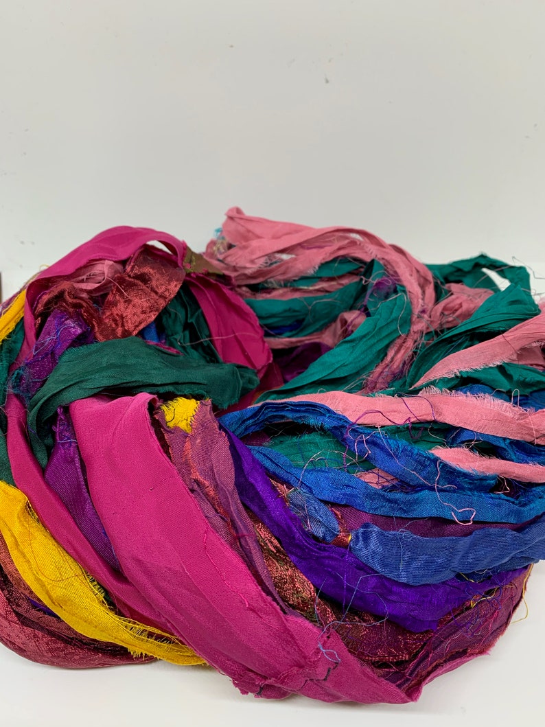 crochet 1KG mixed colour craft ribbon craft ribbon Sari Silk Ribbon ethical yarn ribbon yarn knitting ribbon
