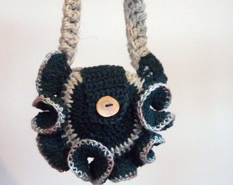 Boho crocheted purse, handmade in Scotland, Hebridean pure wool purse, a unique gift also lined in silk.