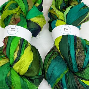 Silk sari ribbon, enchanted green, weaving ribbon, eco gift wrapping, ribbon yarn, basket making, rug making, crochet, knitting, 10 metres image 2