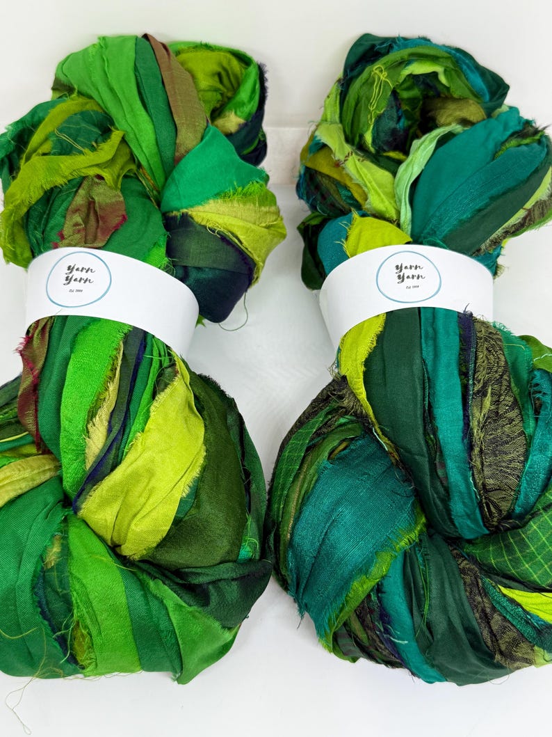 Silk sari ribbon, enchanted green, weaving ribbon, eco gift wrapping, ribbon yarn, basket making, rug making, crochet, knitting, 10 metres image 2