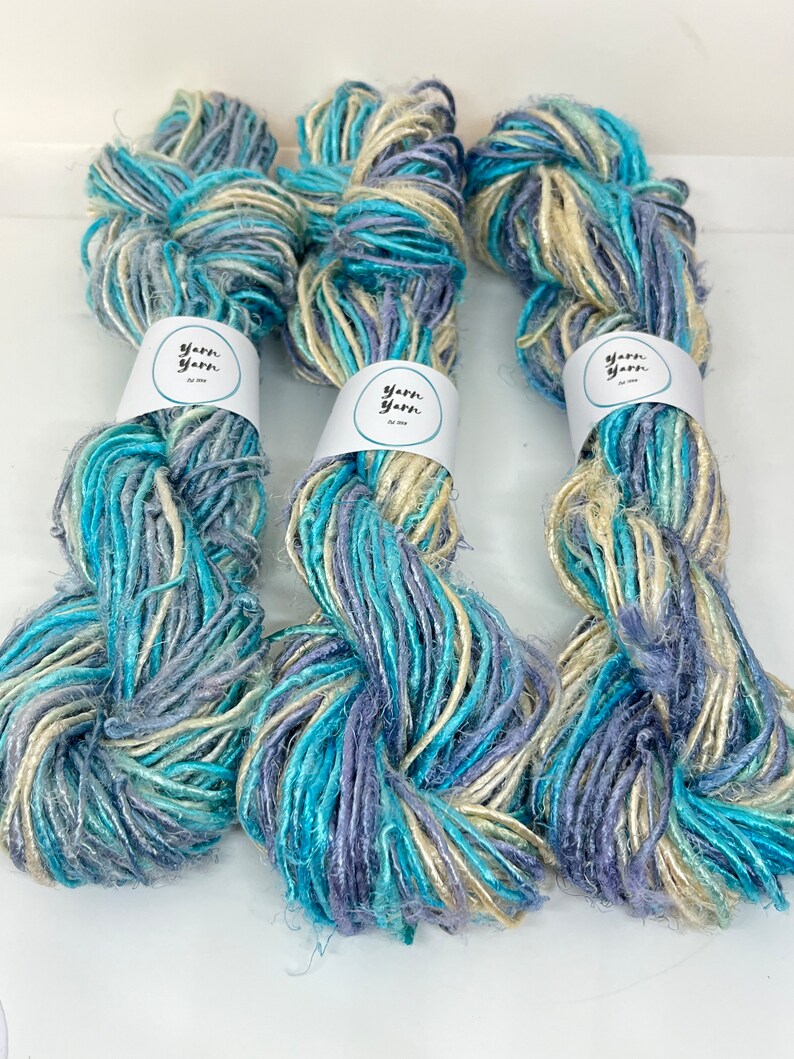 Banana Yarn, Seascape Colours. Pearly Sheen. Vegan Yarn. 5 METRES