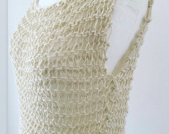 Organic Eri silk crochet tank. Pure silk, organic silk. Handmade sustainable fashion