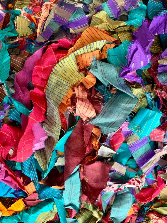 Sari Silk Ribbon Loose Bundle, 500g, Craft Ribbon, Multicoloured Strips of  Pure Silk. 