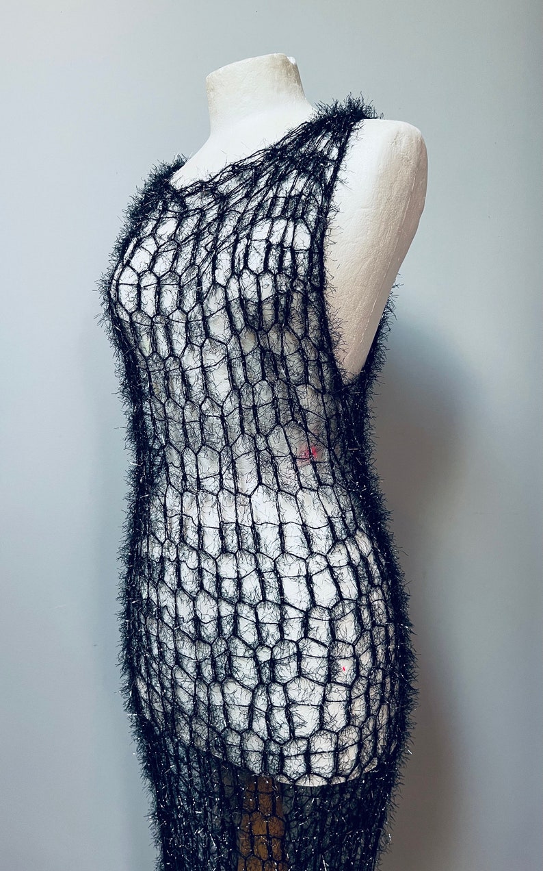 Sparkly crocheted mesh dress. Crocheted dress. Sustainable fashion as seen in Vogue and NYFW and celebrity editorials. image 3