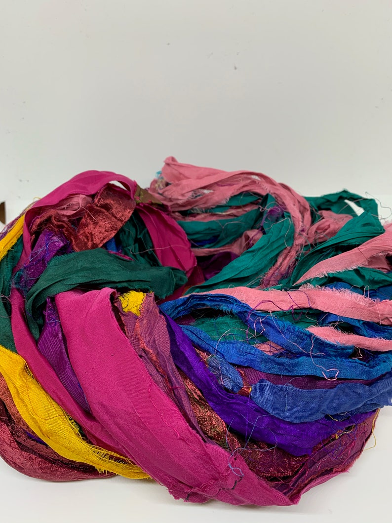 crochet 1KG mixed colour craft ribbon craft ribbon Sari Silk Ribbon ethical yarn ribbon yarn knitting ribbon