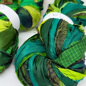 Silk sari ribbon, enchanted green, weaving ribbon, eco gift wrapping, ribbon yarn, basket making, rug making, crochet, knitting, 10 metres image 5