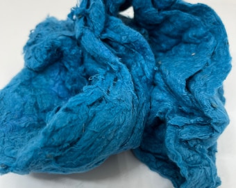 Tussah silk tops, natural fibres for art yarns, cerulean blue, felting and textile arts