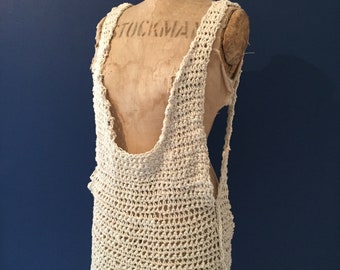 crocheted organic pure eri silk beach cover, tank, vest.