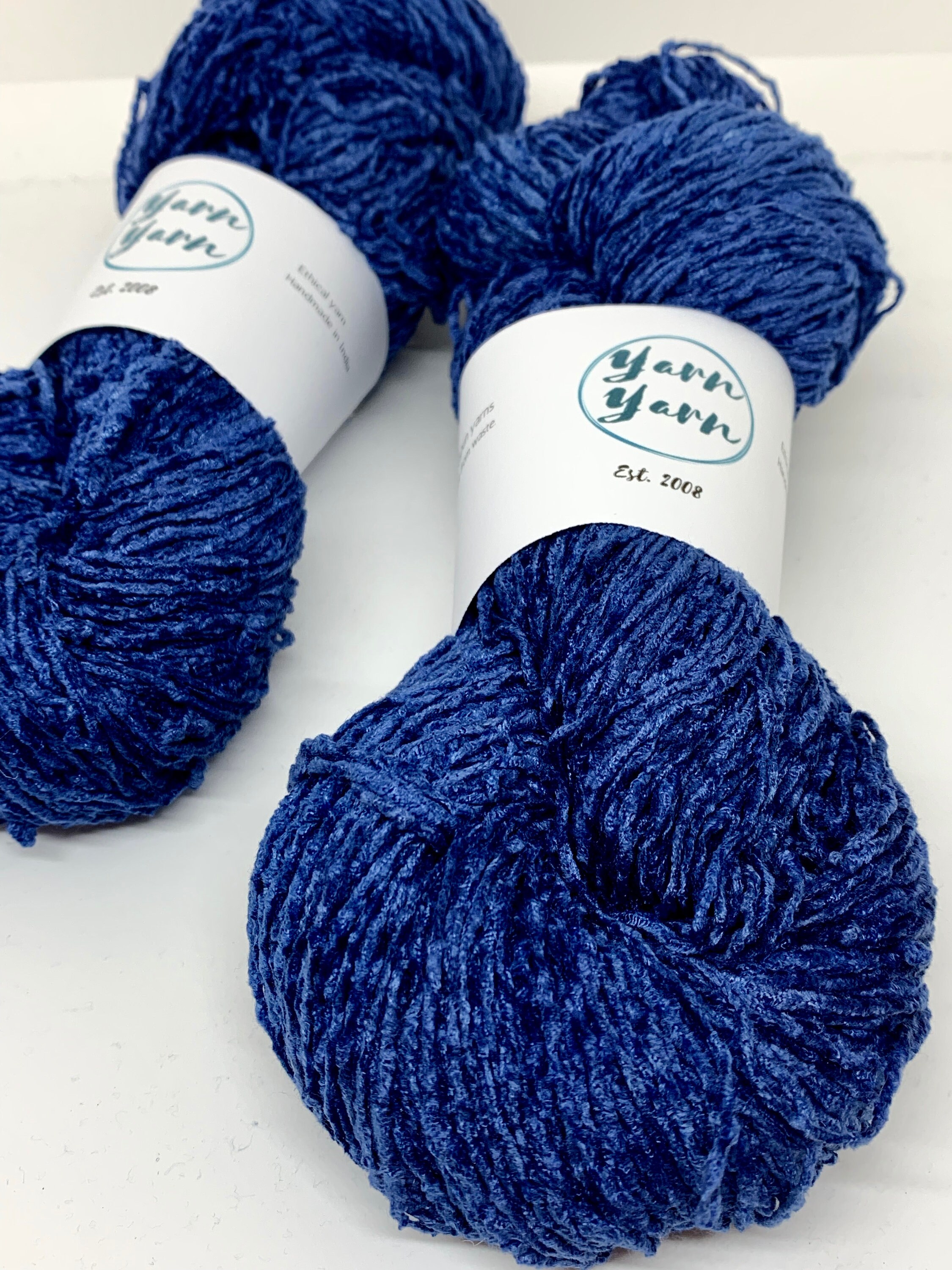 Super soft velvet yarn 1KG. recycled blue. Weaving crochet Etsy
