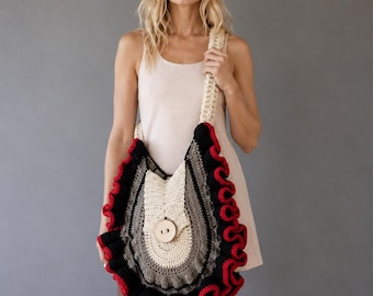Handmade Wool Crochet Bag, Oversized for costume design and wearable art handknit accessories