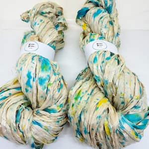 Sari silk ribbon, spray dyed, ethical Sari silk. Weave, knit art, journal making, fibre arts, boho crafts. 40m