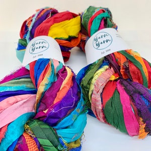 Sari Silk Ribbon, 45 metres, 100g, mixed colour, ethical yarn, ribbon yarn, craft ribbon, knitting ribbon, crochet.