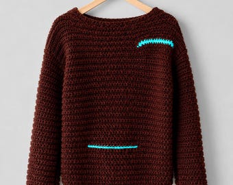 Chunky crochet sweater, super soft squishy pure wool pullover. Made in Scotland, shipped worldwide.