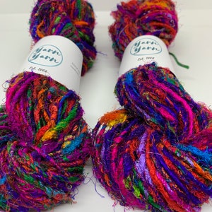 Sari silk yarn, handspun silk yarn, 100g, 60 metres, multicoloured. knitting yarn, jewellery making and arts and crafts. Weaving yarn.