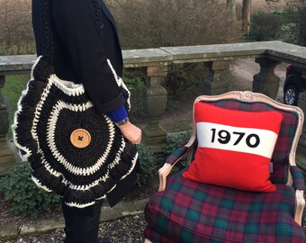 Shoulder bag. Luxury Scottish aran and merino bag. Innovative knitwear, scottish knitwear, Handmade in Scotland. Exclusive Bespoke Design