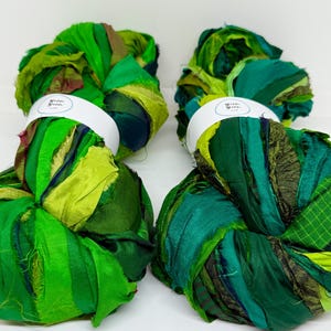 Silk sari ribbon, enchanted green, weaving ribbon, eco gift wrapping, ribbon yarn, basket making, rug making, crochet, knitting, 10 metres image 4
