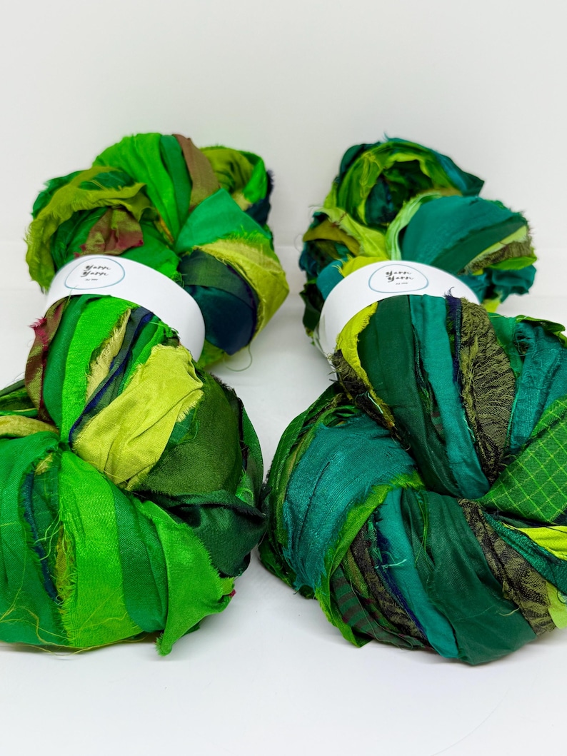 Silk sari ribbon, enchanted green, weaving ribbon, eco gift wrapping, ribbon yarn, basket making, rug making, crochet, knitting, 10 metres image 4