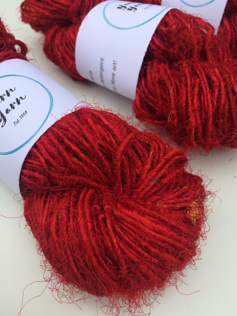 knitting yarn silk yarn crochet crafts UK 100g Sari silk yarn emerald
