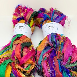 Sari silk ribbon, Beautiful quality very vibrant ribbon yarn. 10 METRE eyelash ribbon, textured ribbon. Weaving, knitting, fiber arts.
