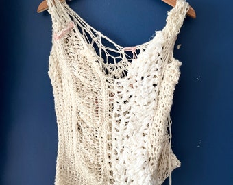 Organic Eri silk crochet top. Pure silk, organic silk. Handmade knits
