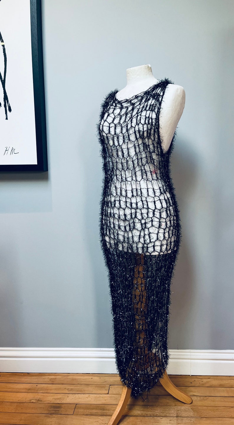 Sparkly crocheted mesh dress. Crocheted dress. Sustainable fashion as seen in Vogue and NYFW and celebrity editorials. image 1