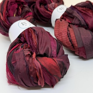 Silk sari ribbon, ox blood, burgundy, 5m, premium quality, jewelry making ribbon, knitting ribbon, ethical yarn, recycled yarn.
