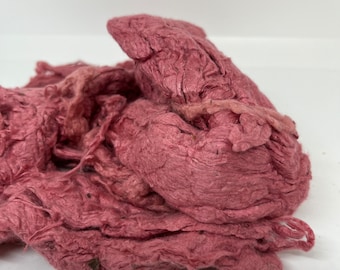 Tussah silk, natural fibres for art yarns, Rose blush shades, felting and textile arts