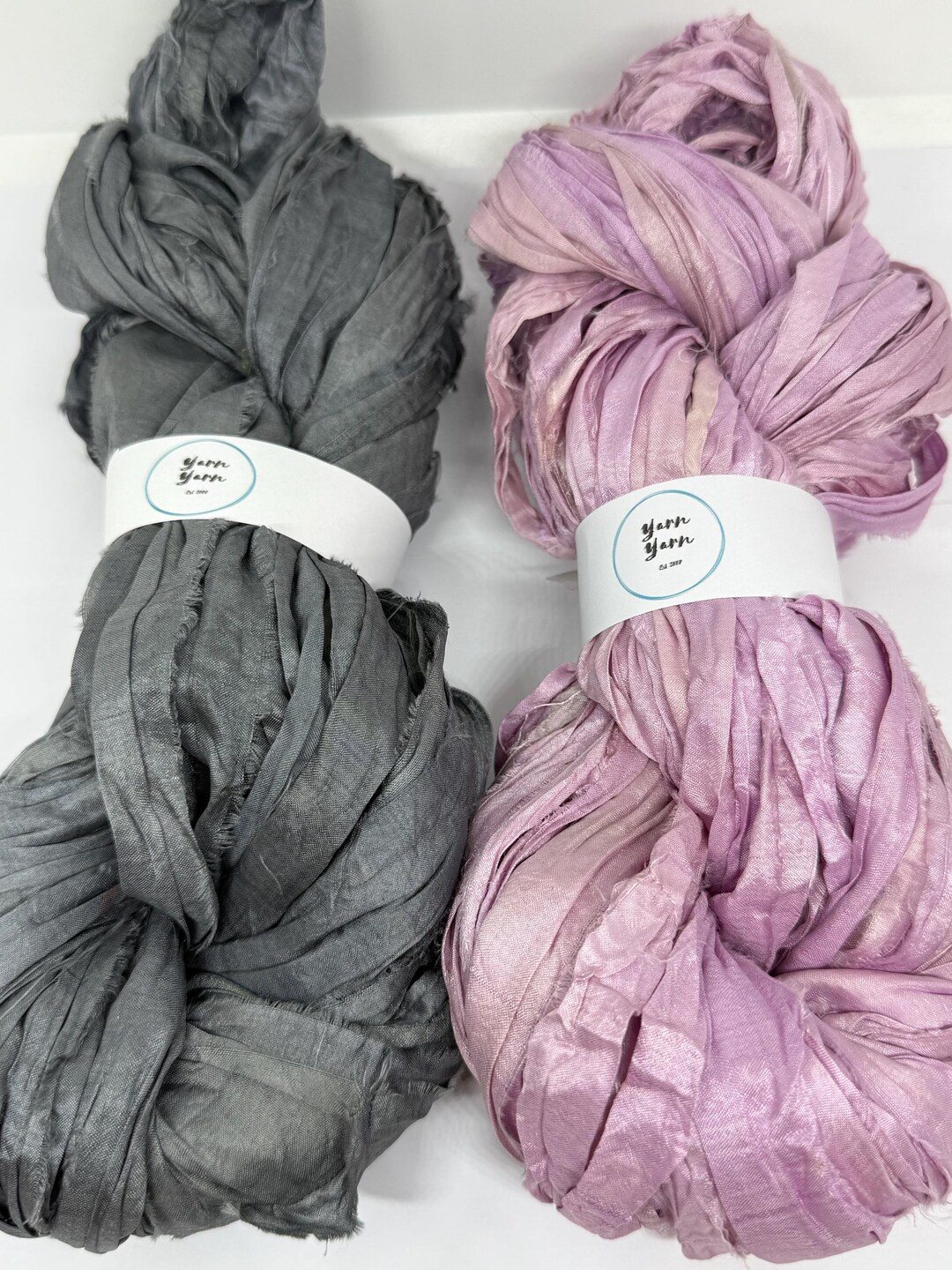 Sari Silk Ribbon. 2 X 40m Pink and Grey Handmade Yarn. Weaving Supplies ...