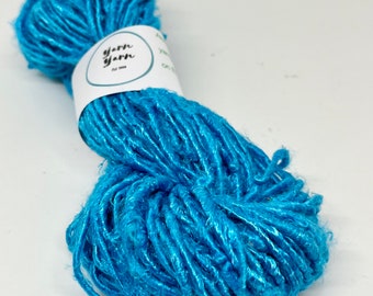 Banana yarn. 5 yard bundle, super slubby yarn with pearly sheen, blue, vegan friendly, knitting yarn, chunky yarn.