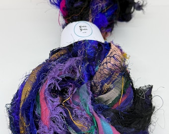 Sari silk ribbon, eyelash ribbon yarn. 40 metres. Weaving and fibre art.