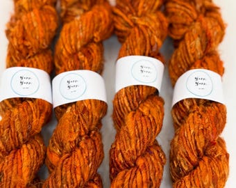 Banana Silk Yarn | burnt orange – Vegan Silk Alternative, Chunky Sustainable Banana Fibre Yarn for Knitting, Weaving & Fibre Art. 10 metres.