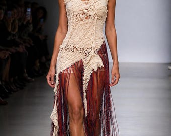 Crochet Fringe Dress | Cotton & Satin Tassel Festival Party Outfit | Boho Ibiza Fashion | Celebrity Fashion Designer