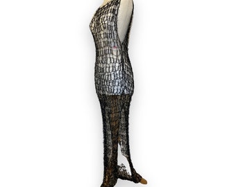Sparkly crocheted mesh dress. Crocheted dress. Sustainable fashion as seen in Vogue and NYFW and celebrity editorials.